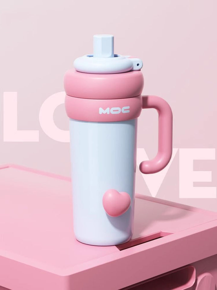MyLaEvo weekday mood bottle in pastel blue with pink handle and heart detail on pink tray