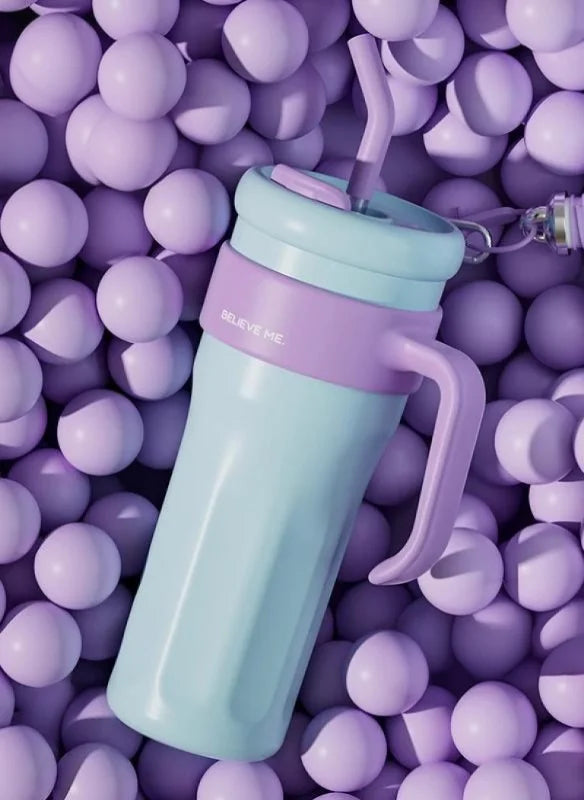 MyLaEvo light blue bottle with purple lid in soft purple spherical space