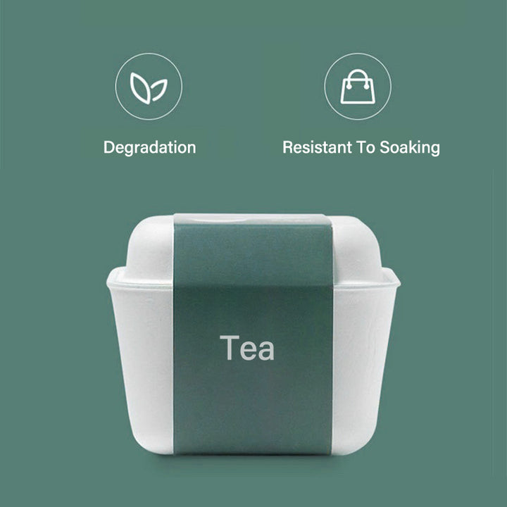 Disposable tea set packaging displayed on blue background, emphasizing eco-friendly and sustainable design.