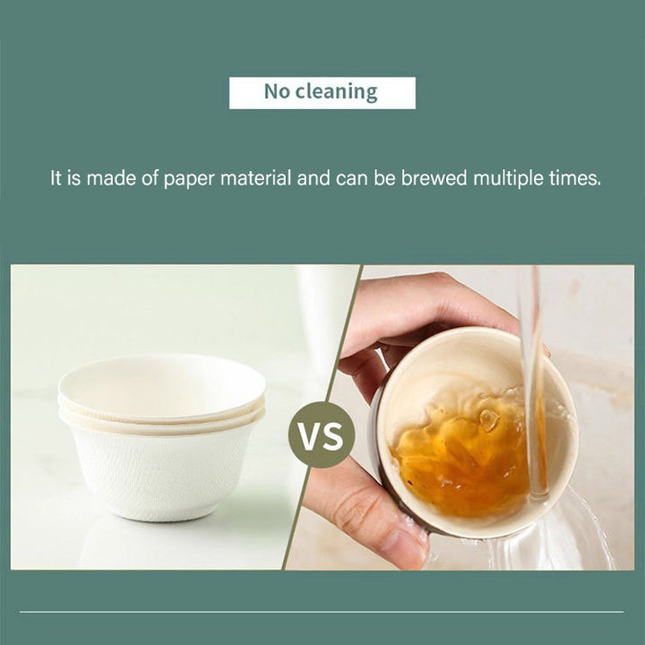 Disposable tea set highlighting key pain points and single-use convenience for easy tea enjoyment.