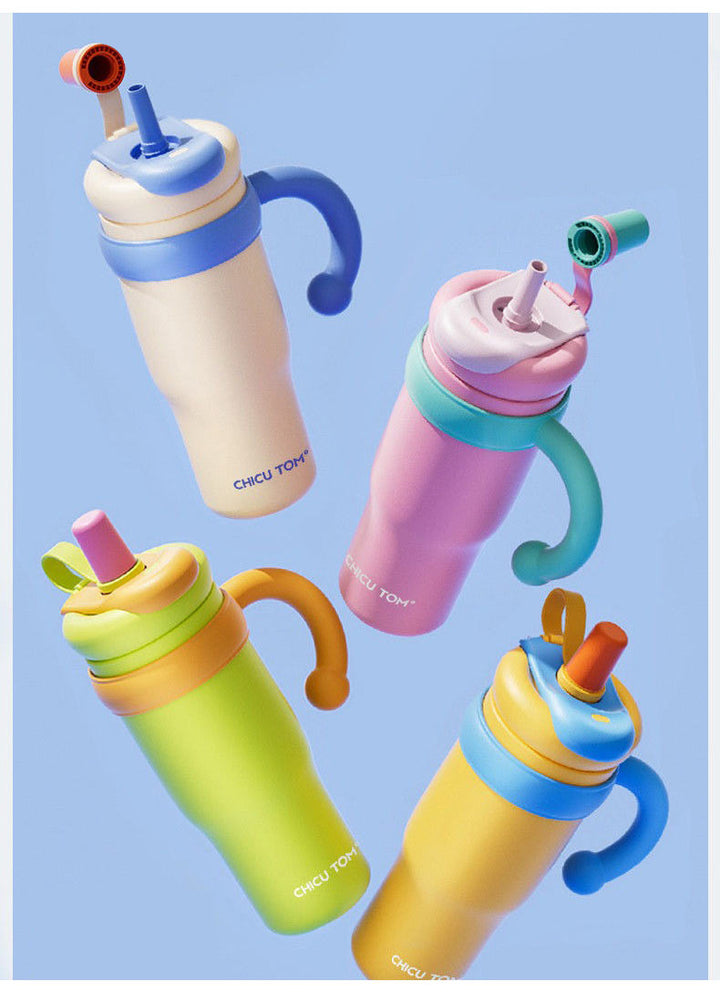 MyLaEvo bottles in white-green, orange, pink and green colors floating in blue space