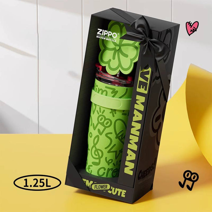MyLaEvo green bottle with feminine print and black box on yellow-white background