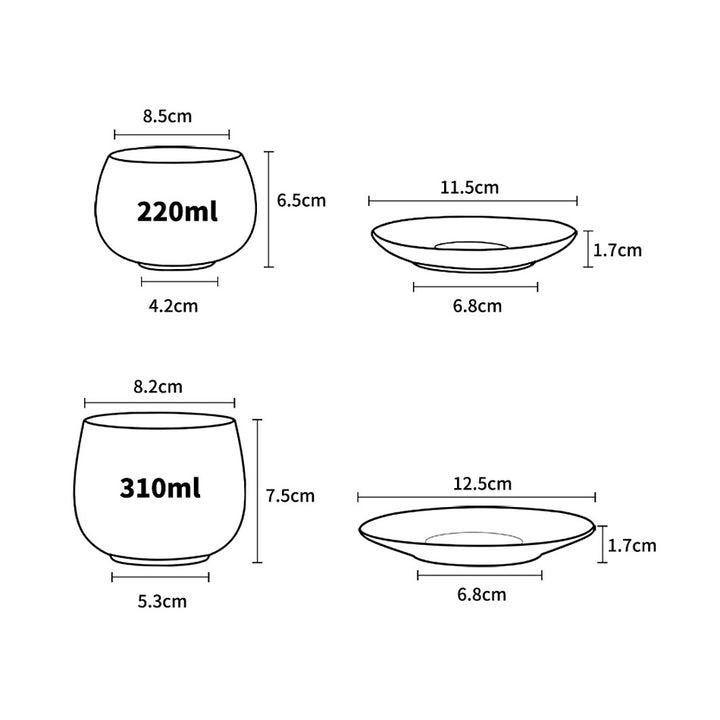 Klein blue ceramic coffee cup with dimension lines, highlighting precise elegant refined design