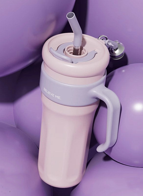 MyLaEvo pink bottle with purple accents in a spherical lavender backdrop