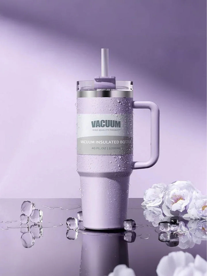 MyLaEvo purple bottle with integrated handle and floral decor in purple space