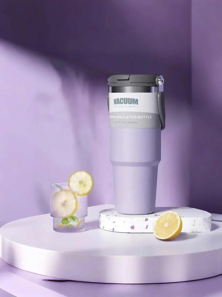 MyLaEvo purple bottle with lemon and lemon water in purple minimal space