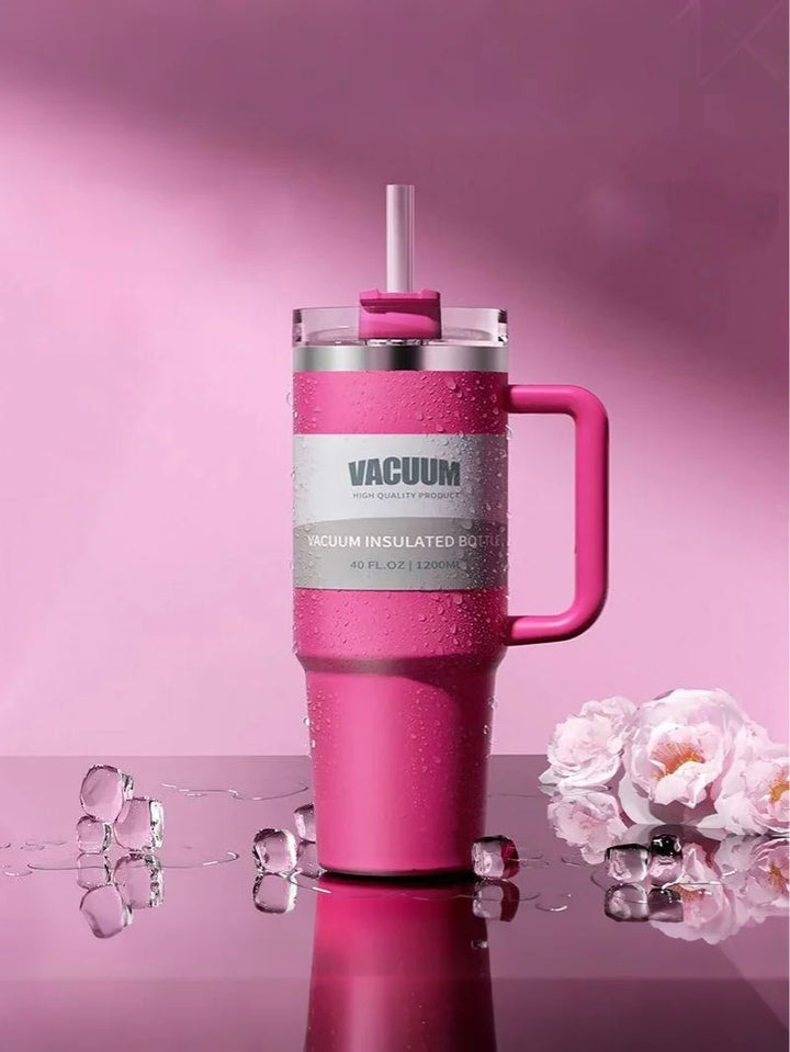 MyLaEvo red bottle with chilled effect and floral accents in red minimalist space