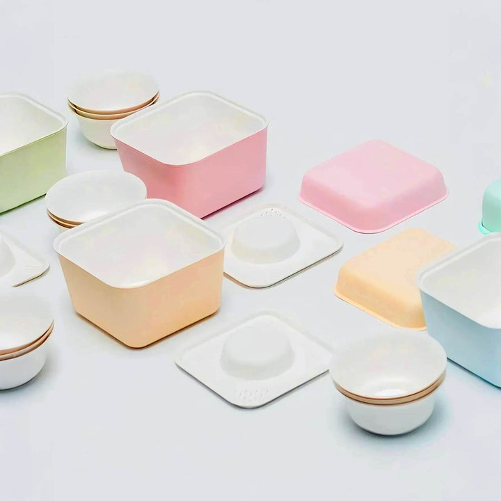 Various tea set flavors and colors displayed together, highlighting diversity and vibrant design.