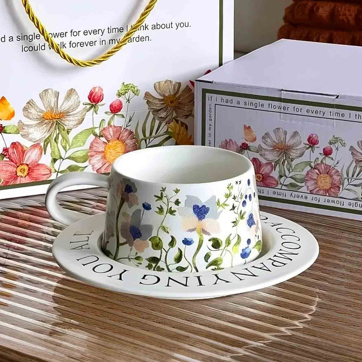 High-end white vintage ceramic cup in elegant European style, presented in a refined gift box