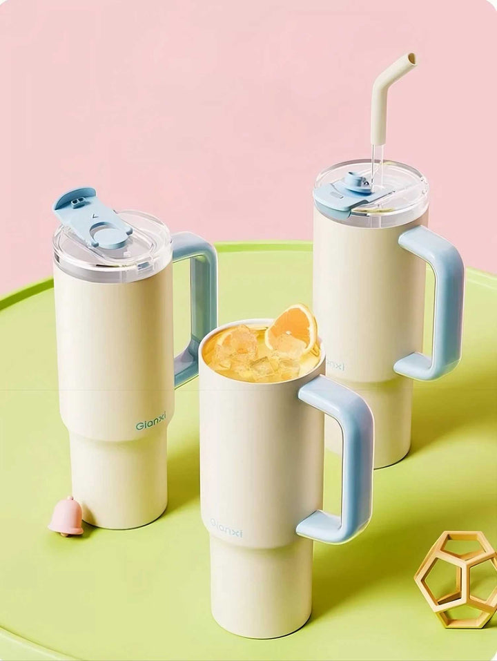Yellow bottle showing 3 drink modes: straw, direct, open cap – MyLaEvo.